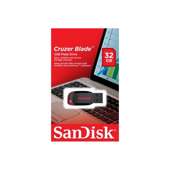 SanDisk Cruzer Blade - Chiavetta USB - 32 GB - USB 2.0 - rosso, Sleek Black (SDCZ50-032G-B35)