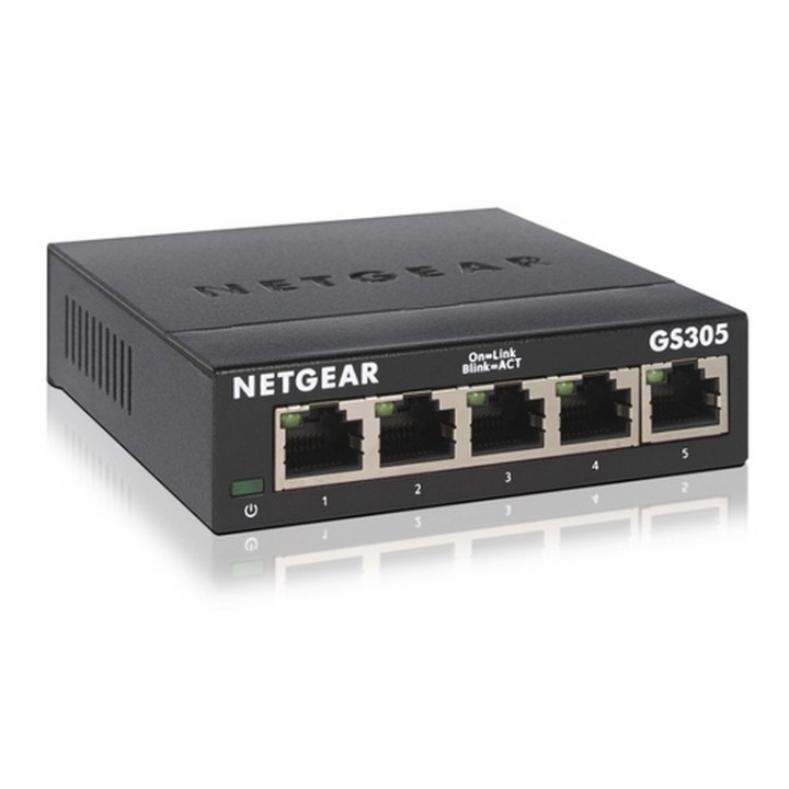 NETGEAR GS305 - Switch - unmanaged - 5 x 10/100/1000 - desktop, montaggio a pare