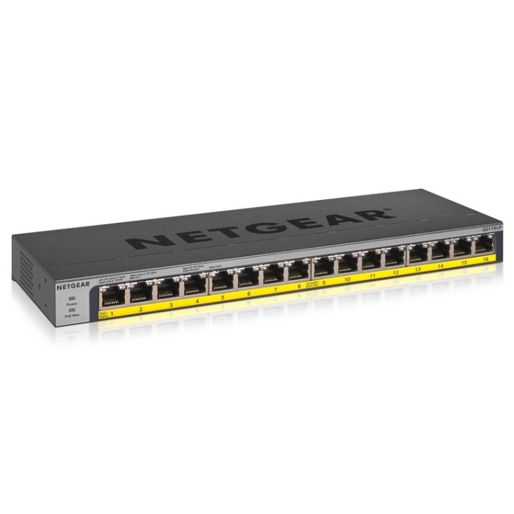 NETGEAR GS116LP Switch Unmanaged PoE/PoE+, 16 porte PoE+ con budget totale 76 W,