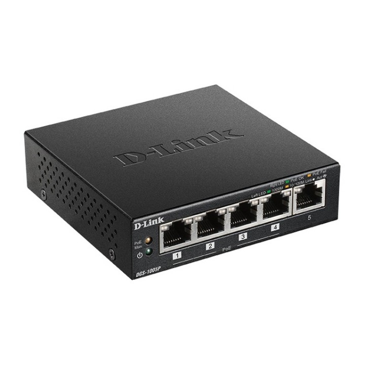 D-Link DGS 1005P - Switch - 5 x 10/100/1000 (4 PoE+) - desktop - PoE+ (60 W) (DGS-1005P)