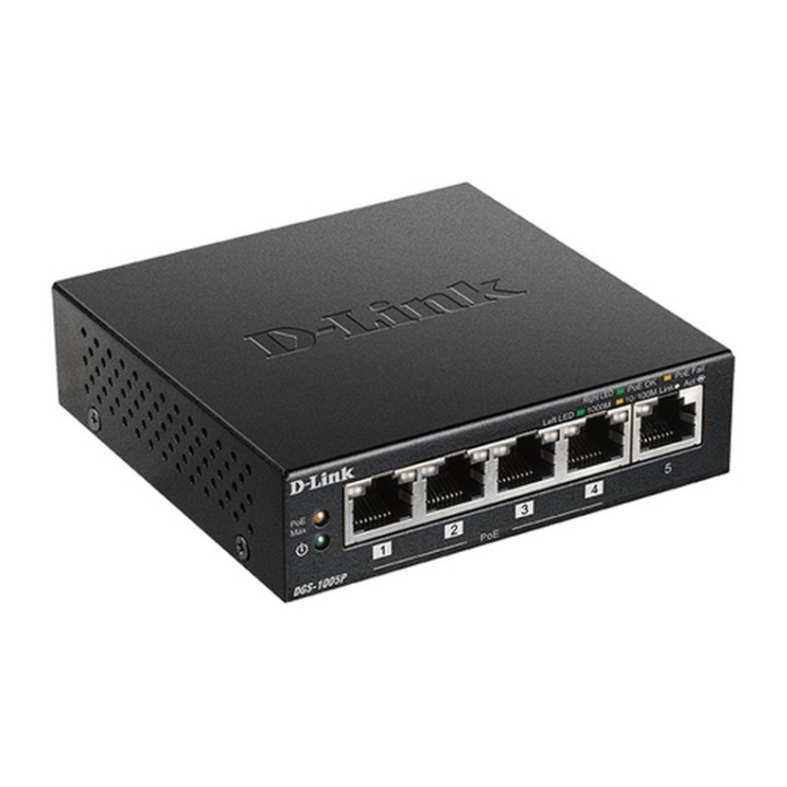 D-Link DGS 1005P - Switch - 5 x 10/100/1000 (4 PoE+) - desktop - PoE+ (60 W) (DGS-1005P)