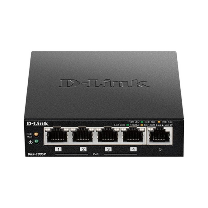 D-Link DGS 1005P - Switch - 5 x 10/100/1000 (4 PoE+) - desktop - PoE+ (60 W) (DGS-1005P)