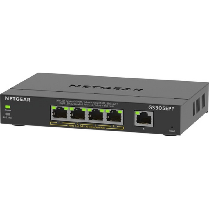 NETGEAR Plus GS305EPP - Switch - intelligente - 5 x 10/100/1000 (4 PoE+) - deskt (GS305EPP-100PES)