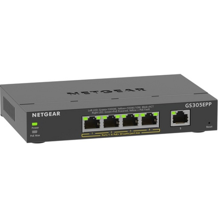 NETGEAR Plus GS305EPP - Switch - intelligente - 5 x 10/100/1000 (4 PoE+) - deskt (GS305EPP-100PES)