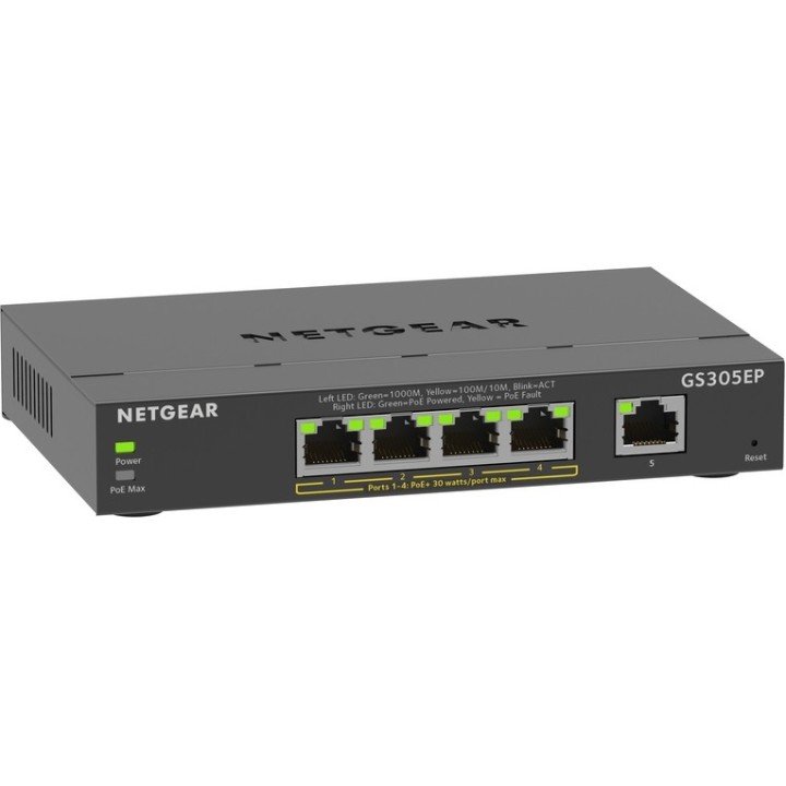 NETGEAR Plus GS305EP - Switch - intelligente - 5 x 10/100/1000 (4 PoE+) - deskto (GS305EP-100PES)