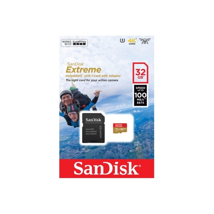SanDisk Extreme - Scheda di memoria flash (adattatore microSDHC per SD in dotazi (SDSQXAF-032G-GN6AA)