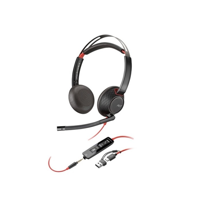 Poly Blackwire 5220 Stereo USB-C Headset +3.5mm Plug +USB-C/A Adapter (Bulk) - R (8X231A6) - HP