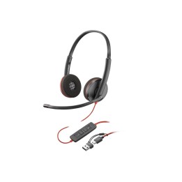 Poly Blackwire 3220 Stereo USB-C Headset +USB-C/A Adapter - Replaces Poly SKU 20