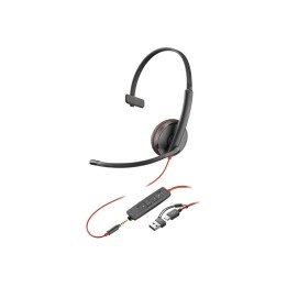Poly Blackwire 3215 Monaural USB-C Headset +3.5mm Plug +USB-C/A Adapter (Bulk) -