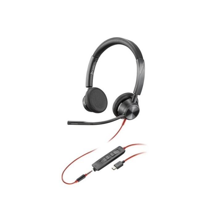 Poly Blackwire 3325 Stereo USB-C Headset +3.5mm Plug +USB-C/A Adapter - Replaces