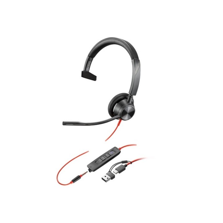 Poly Blackwire 3315 Monaural Microsoft Teams Certified USB-C Headset +3.5mm Plug