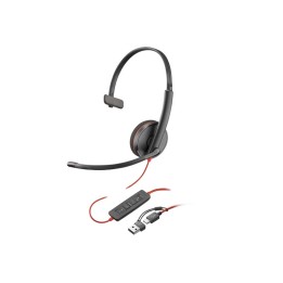 Poly Blackwire 3210 Monaural USB-C Headset +USB-C/A Adapter - Replaces Poly SKU (8X214AA) - HP