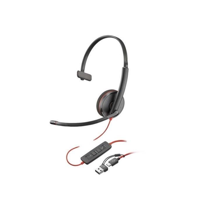 Poly Blackwire 3210 Monaural USB-C Headset +USB-C/A Adapter - Replaces Poly SKU