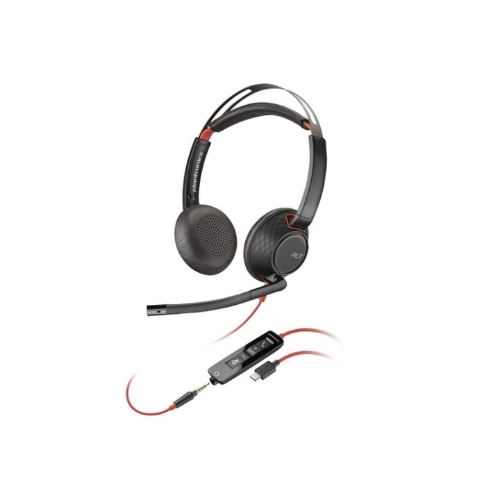 Poly Blackwire 5220 Stereo USB-C Headset +3.5mm Plug +USB-C/A Adapter - Replaces