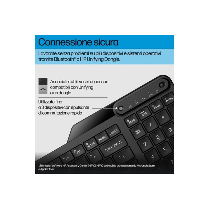 HP 475 - Tastiera - dual-mode, multidispositivo, compatto, layout a 2 zone, cors (7N7B9AAABZ)
