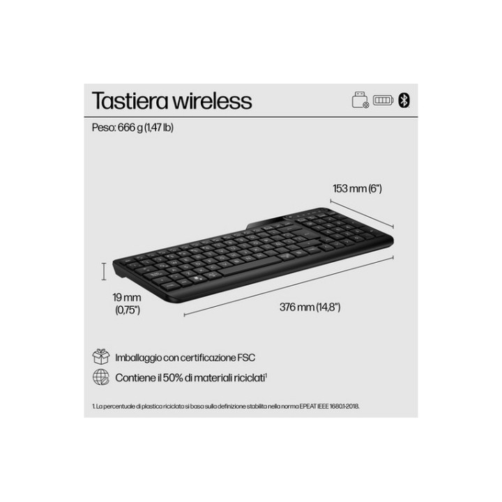 HP 475 - Tastiera - dual-mode, multidispositivo, compatto, layout a 2 zone, cors (7N7B9AAABZ)