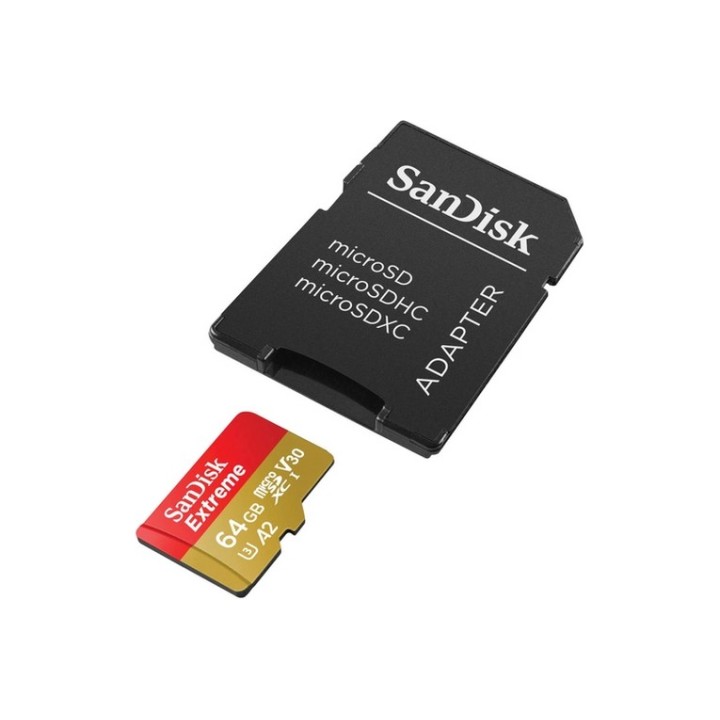 SanDisk Extreme - Scheda di memoria flash (adattatore da microSDXC a SD in dotaz (SDSQXAH-064G-GN6AA)
