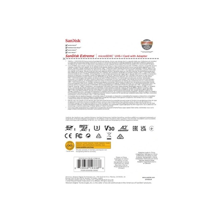 SanDisk Extreme - Scheda di memoria flash (adattatore da microSDXC a SD in dotaz (SDSQXAH-064G-GN6AA)