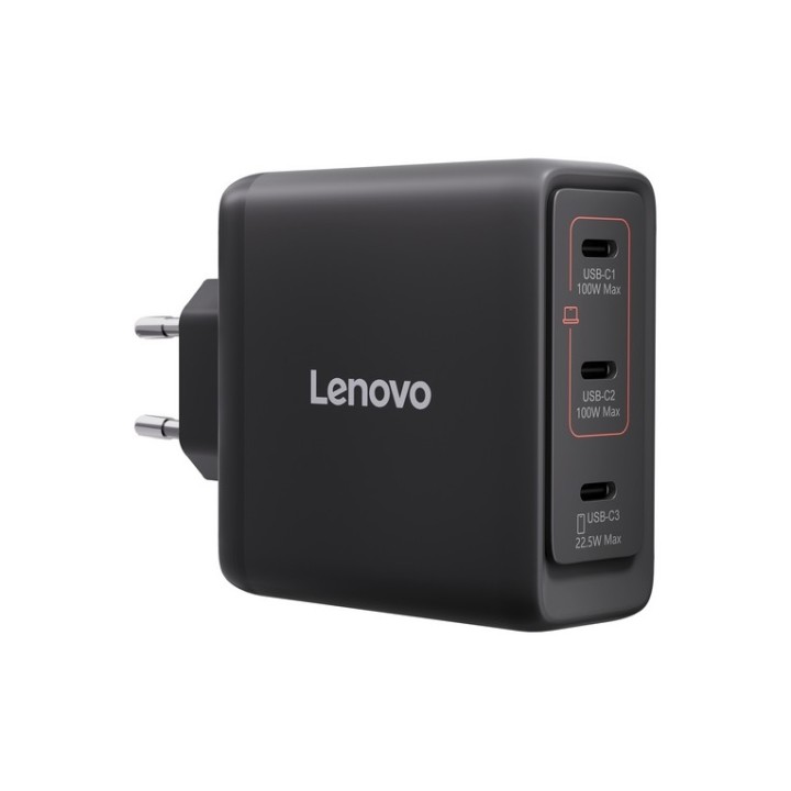 Lenovo - Alimentatore - GaN - 100 watt - 3 connettori di uscita (USB-C) - nero - (40AW100BEU)