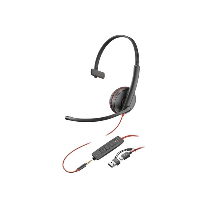 Poly Blackwire 3215 Monaural USB-C Headset +3.5mm Plug +USB-C/A Adapter (Bulk) - (8X227A6)