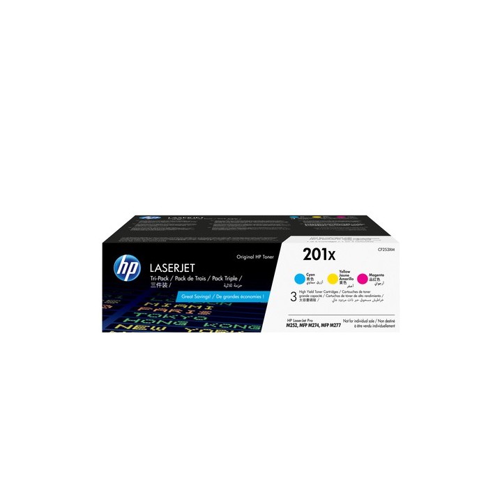 HP 201X - Confezione da 3 - Alta resa - giallo, ciano, magenta - originale - LaserJet - cartuccia toner (CF253XM) - per Color L
