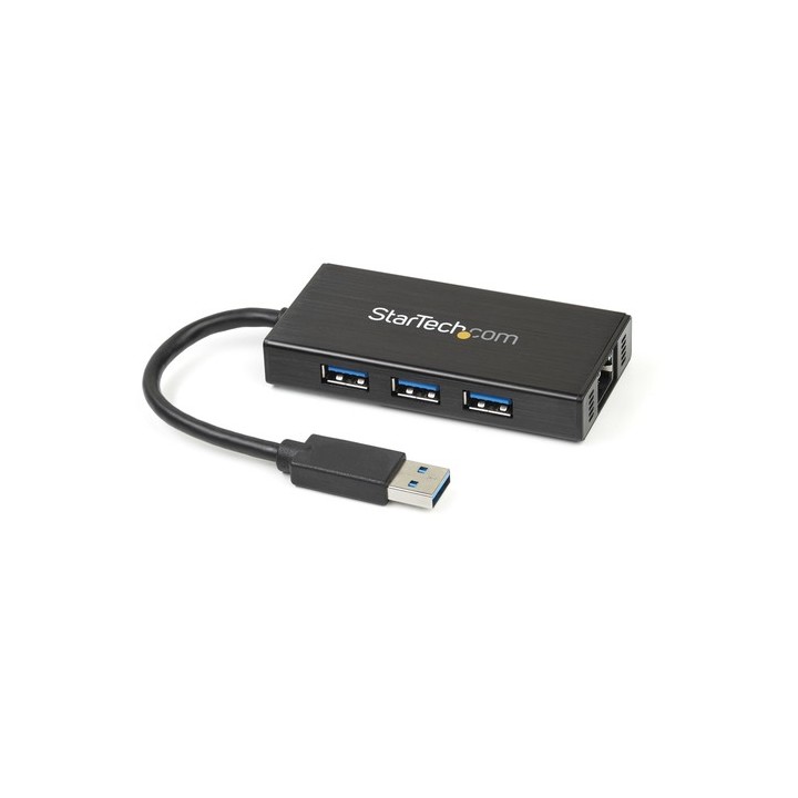 Startech Hub Portatile USB 3.0 con Adattatore NIC Ethernet Gigabit Gbe in alluminio con cavo - UASP - Hub - 3 x SuperSpeed USB