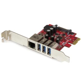 StarTech.com Scheda Espansione PCI Express USB 3.0 a 3 porte con UASP e staffa a basso profilo + Gigabit Ethernet - alimentazio