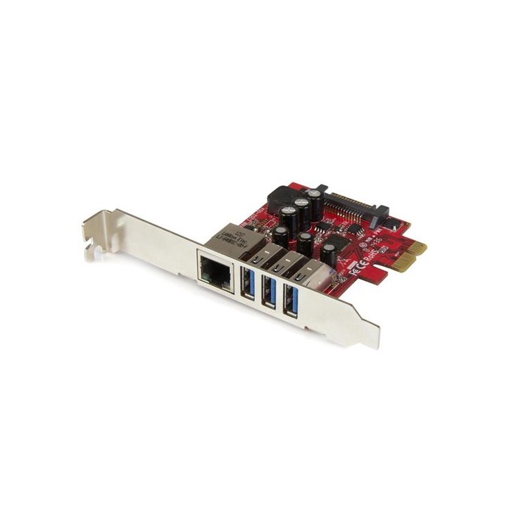 StarTech.com Scheda Espansione PCI Express USB 3.0 a 3 porte con UASP e staffa a basso profilo + Gigabit Ethernet - alimentazio