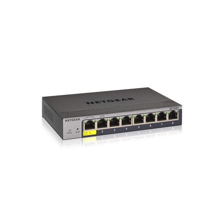 NETGEAR Smart GS108Tv3 - Switch - intelligente - 8 x 10/100/1000 - desktop, montaggio a parete - alimentazione CC