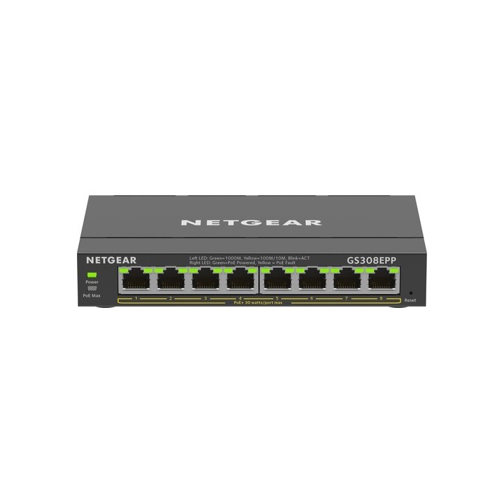 NETGEAR Plus GS308EPP - Switch - intelligente - 8 x 10/100/1000 (PoE+) - desktop, montaggio a parete - PoE+ (123 W)