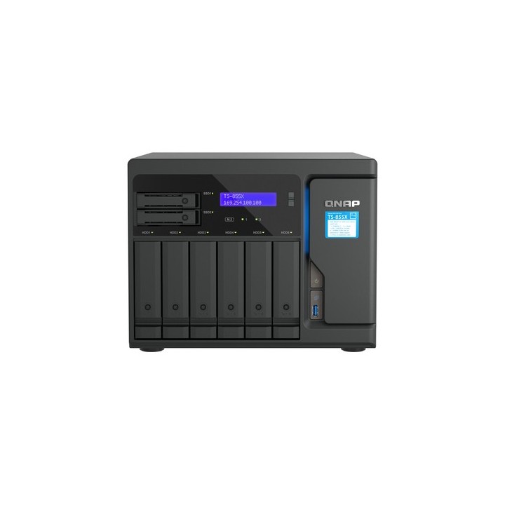 QNAP TS-855X - Server NAS - 8 alloggiamenti - SATA 6Gb/s - RAID 0, 1, 5, 6, 10, JBOD, 50, 60 - RAM 8 GB - 2.5 Gigabit Ethernet 