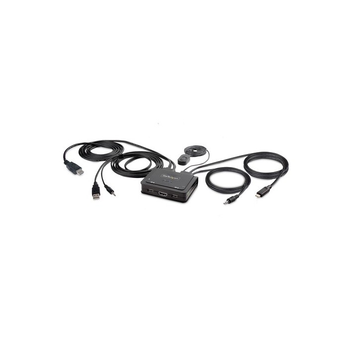 Startech KVM Switch USB-C HDMI 4K a 2 porte con cavi integrati - Switch KVM / audio / USB - compatto - 2 x KVM / audio / USB -