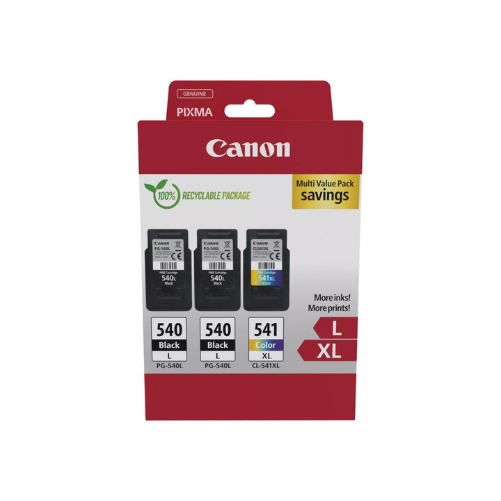 Canon 540L x2/CL-541XL Multipack - Confezione da 3 - Alta resa - nero, colore (ciano, magenta, giallo) - originale - confezione