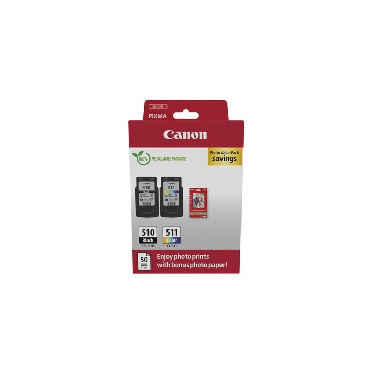 Canon PG-510/CL-511 Photo Paper Value Pack - Confezione da 2 - nero, colore (ciano, magenta, giallo) - originale - confezione d