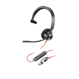 Poly Blackwire 3310 Monaural Microsoft Teams Certified USB-C Headset +USB-C/A Adapter - Replaces Poly SKU 214011-101