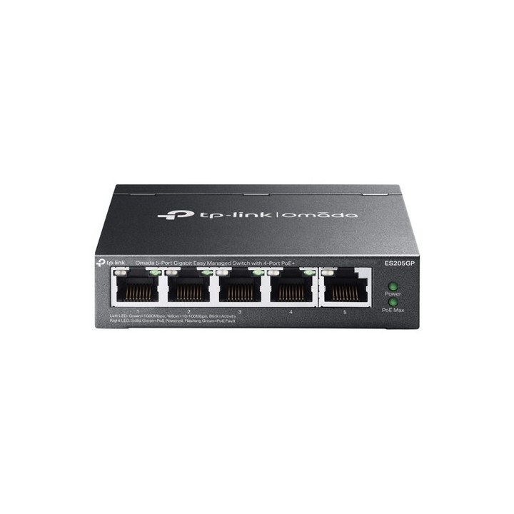 TP-Link Omada ES205GP V1 - Switch - gestito - 4 x 10/100/1000 (PoE+) + 1 x 10/100/1000 - desktop, montaggio a parete - PoE+ (65