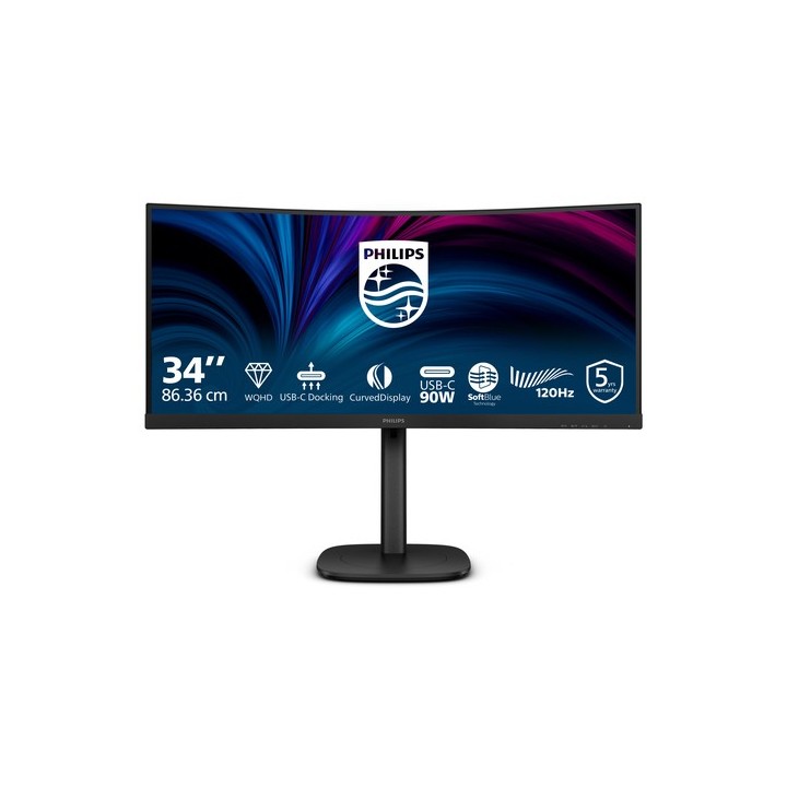 Philips 34B2U3600C - 3000 Series - monitor a LED - curvato - 34" - 3440 x 1440 WQHD @ 120 Hz - VA - 3500:1 - HDMI, DisplayPort,
