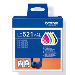Brother LC521 Value Pack - Confezione da 4 - nero, giallo, ciano, magenta - originale - confezione da appendere - cartuccia d'i
