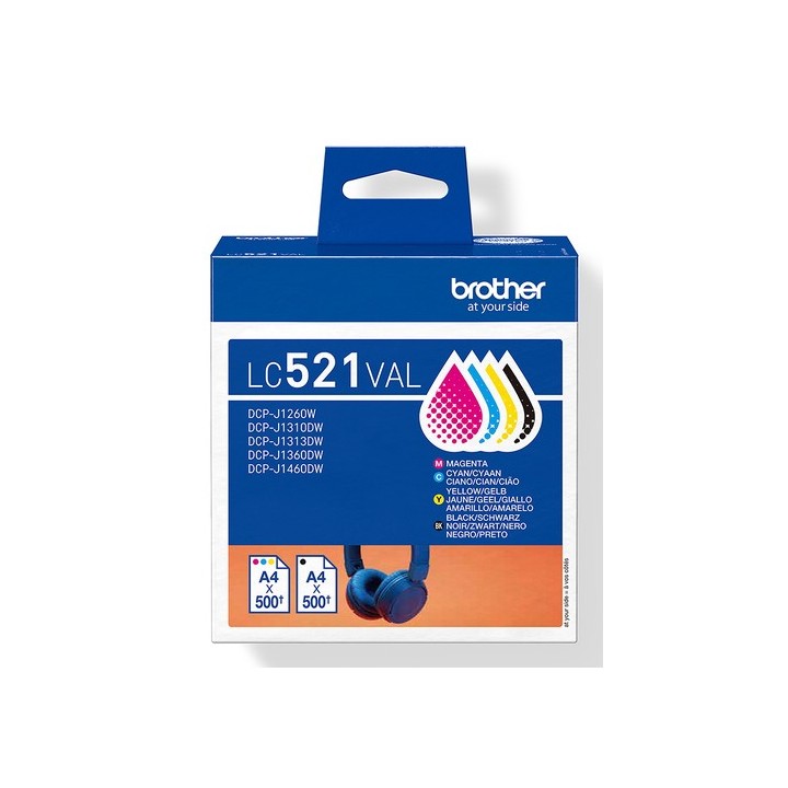 Brother LC521 Value Pack - Confezione da 4 - nero, giallo, ciano, magenta - originale - confezione da appendere - cartuccia d'i