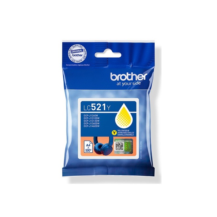 Brother LC521Y - Giallo - originale - imballaggio a cuscino - cartuccia d'inchiostro - per Brother DCP-J1260W, DCP-J1310DW, DCP
