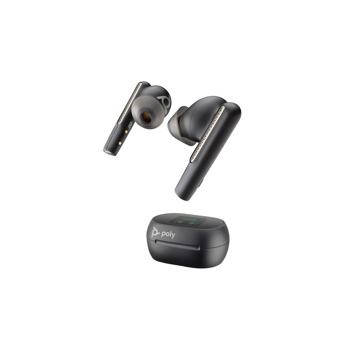 Poly Voyager Free 60+ UC Carbon Black Earbuds +BT700 USB-C Adapter +Touchscreen Charge Case - Replaces Poly SKU 216065-02