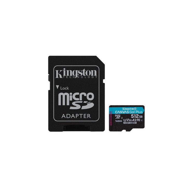Kingston Canvas Go! Plus - Scheda di memoria flash (adattatore da microSDXC a SD in dotazione) - 512 GB - A2 / Video Class V30