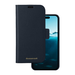dbramante1928 New York - Flip cover per cellulare - pelle zigrinata pieno fiore - blu Pacifico - per Apple iPhone 15 Pro Max