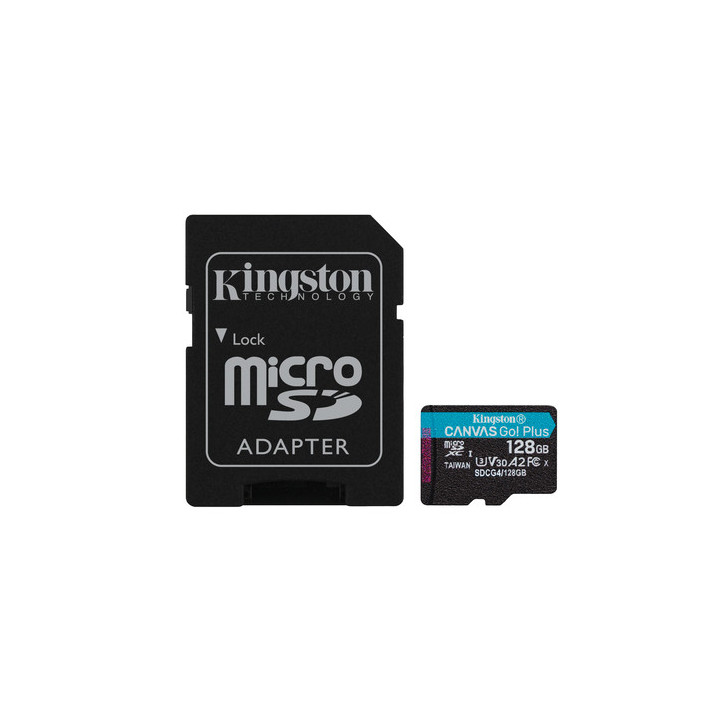 Kingston Canvas Go! Plus - Scheda di memoria flash (adattatore da microSDXC a SD in dotazione) - 128 GB - A2 / Video Class V30