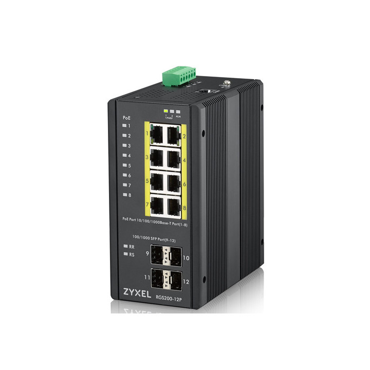 Zyxel RGS200-12P - Switch - gestito - 8 x 10/100/1000 (PoE+) + 4 x SFP - montabile su rail DIN, montabile su rack - PoE+ (240 W