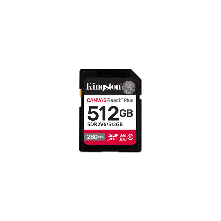 Kingston Canvas React Plus - Scheda di memoria flash - 512 GB - Video Class V60 / UHS-II U3 / Class10 - UHS-II SDXC