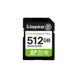 Kingston Canvas Select Plus - Scheda di memoria flash - 512 GB - Video Class V30 / UHS-I U3 / Class10 - UHS-I SDXC