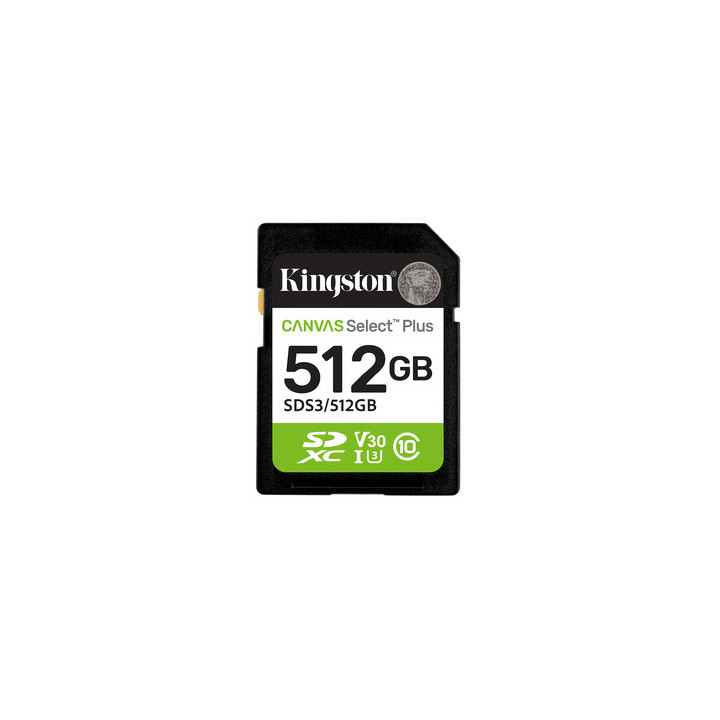 Kingston Canvas Select Plus - Scheda di memoria flash - 512 GB - Video Class V30 / UHS-I U3 / Class10 - UHS-I SDXC
