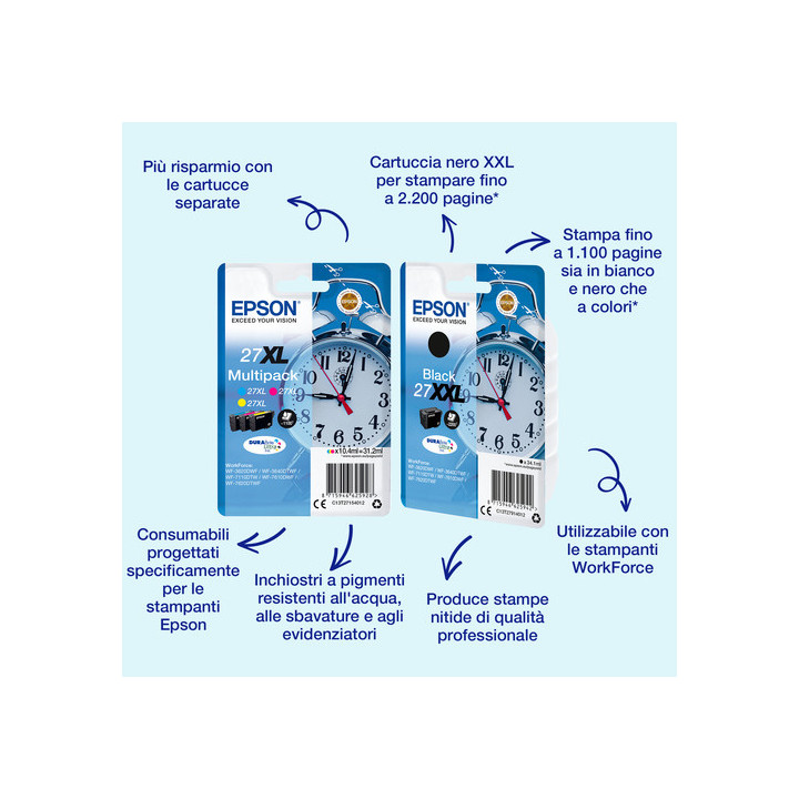 Epson 27XL - 17.7 ml - XL - nero - originale - cartuccia d'inchiostro - per WorkForce WF-3620, WF-3640, WF-7110, WF-7210, WF-76
