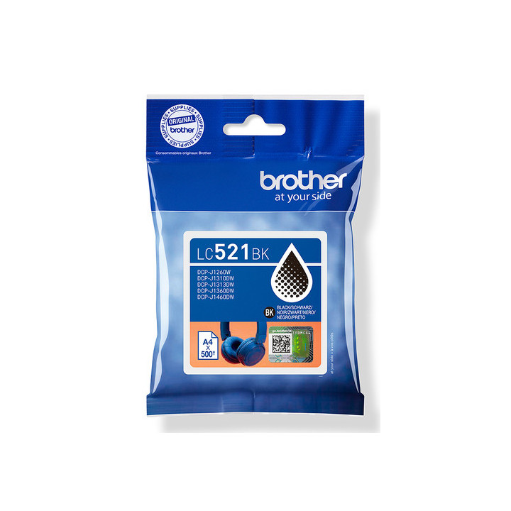 Brother LC521BK - Nero - originale - imballaggio a cuscino - cartuccia d'inchiostro - per Brother DCP-J1260W, DCP-J1310DW, DCP-